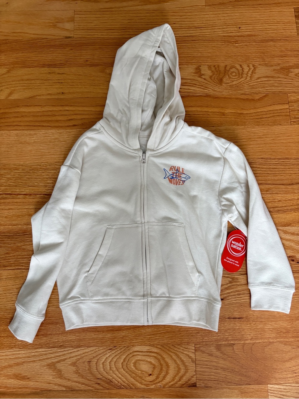 wonder nation Kids White Zip-Up Hoodie with 'Ride the Waves' Surf Graphic